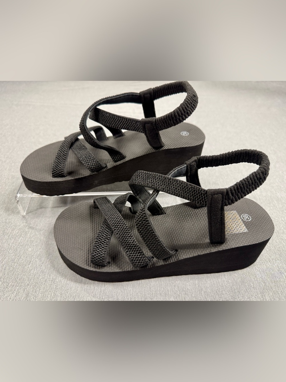 Women's Black Platform Strappy Sandals